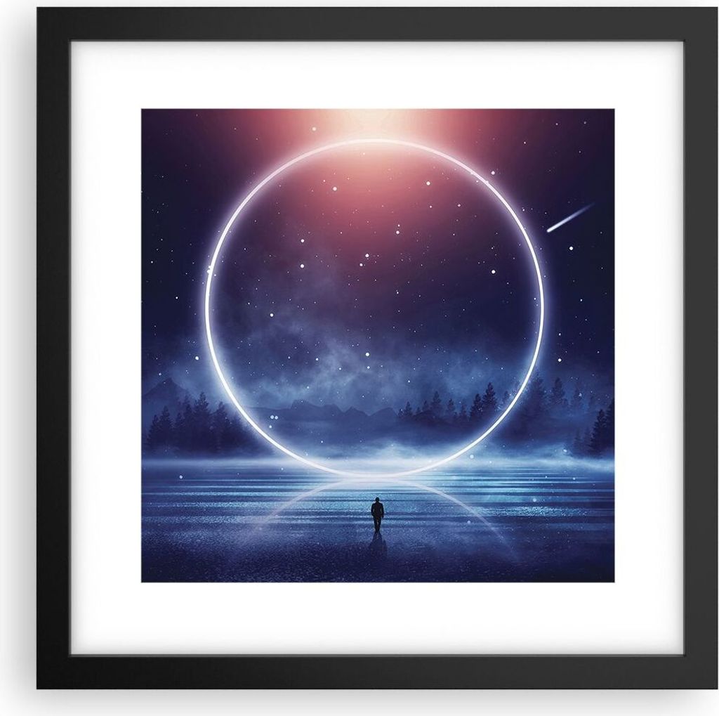 Gerahmtes Poster - Schwarzer Rahmen - Fantasie Ring Kosmos - 30x30 cm - Wand Bild - Wanddeko - Wandbilder - Kunstposter - Wandposter - Bilderrahmen...