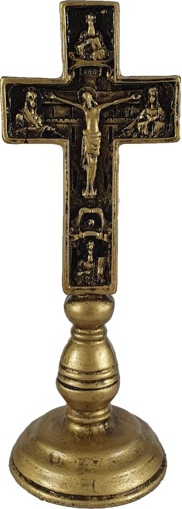 16,5cm Alabaster Figur Reliefartiges heiliges Kreuz Jesus Gold