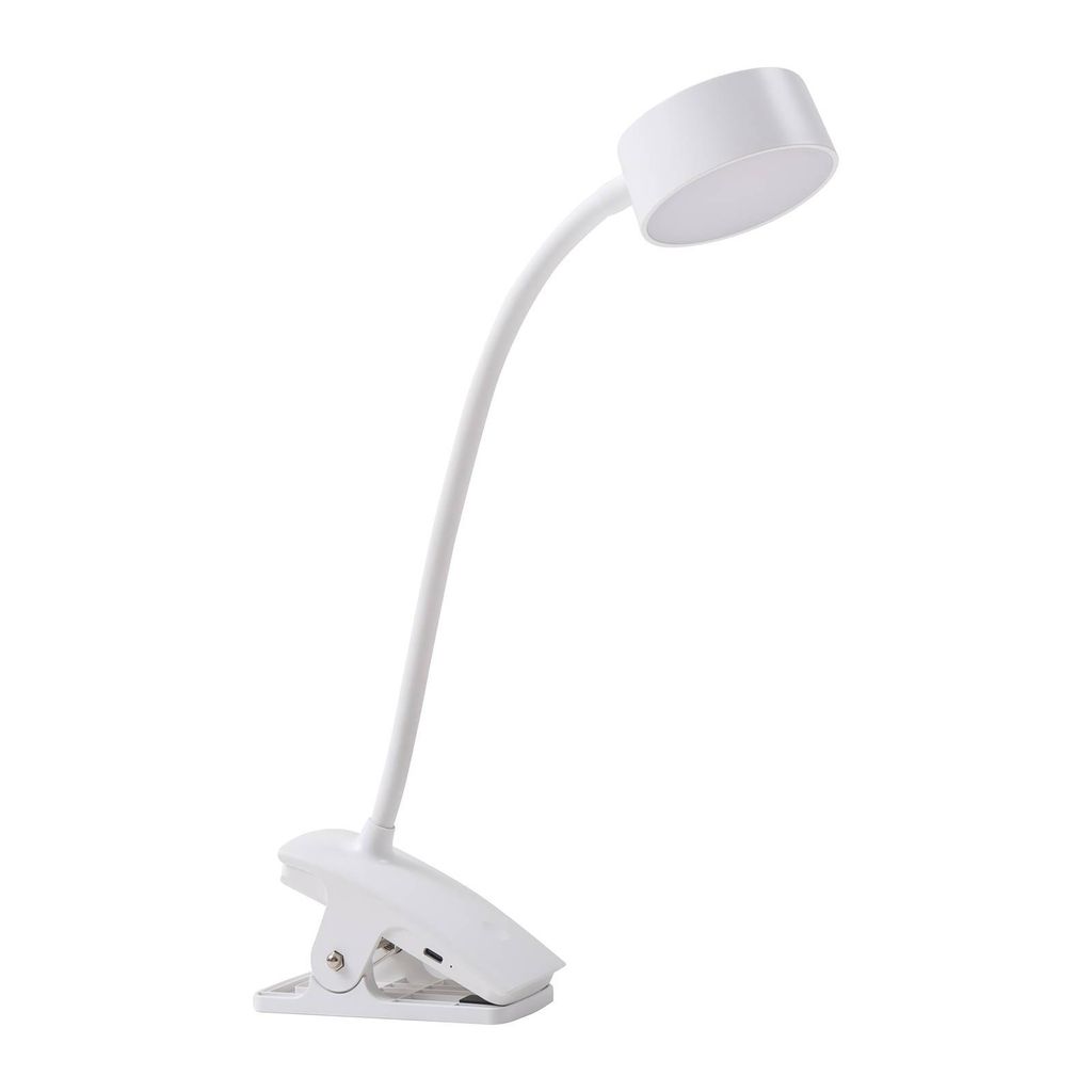 Lindby LED-Akku-Klemmleuchte Maori, weiß, Metall, CCT, dim. Produktbild 