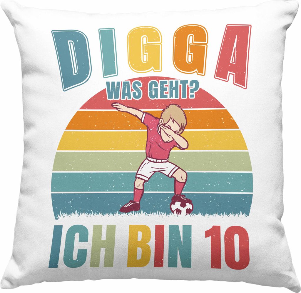 Trendation - Kinder Fussball Geburtstag 10. Geburtstagsgeschenk Deko-Kissen mit Füllung 40x40 10 Jahre Jungs Jungen (Grün)