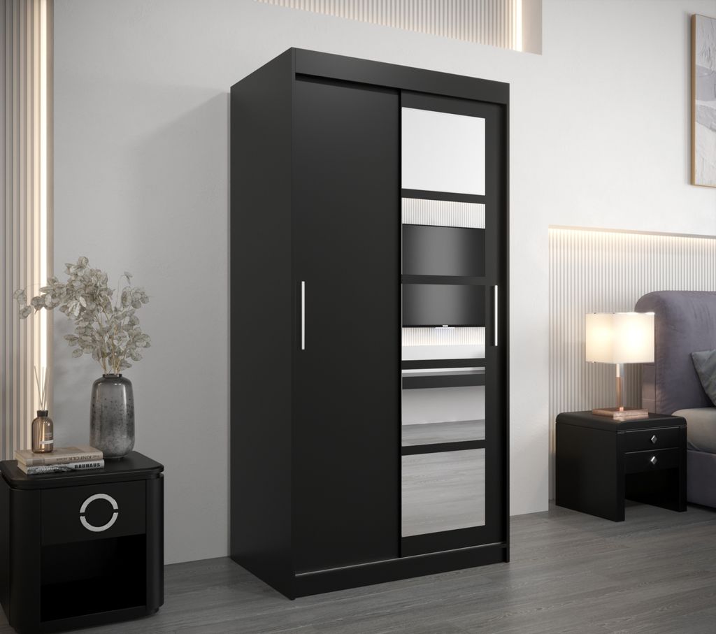 Kleiderschrank mit Spiegeln ARABELA – Breite 100 cm, schwarz