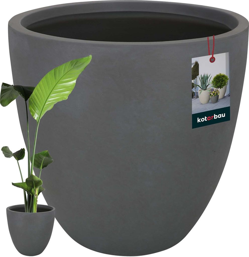 KOTARBAU Blumenübertopf groß Dunkelgrau Fiberclay Ecolite Höhe 44 cm 46 cm Blumentopf Beige outdoor Palmentopf Flower Pots Übertopf Beton...
