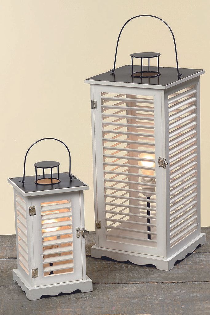 Laterne maritim Holz weiß Dekolaterne Lampe H 35 cm Produktbild 