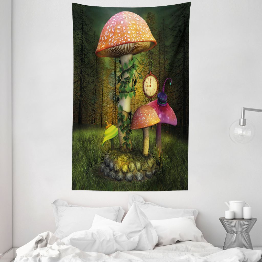 ABAKUHAUS Fantasie Wandteppich und Tagesdecke, Riesenpilz und Elve aus Weiches Mikrofaser Stoff Waschbar ohne Verblassen Digitaldruck, 140 x 230 cm...