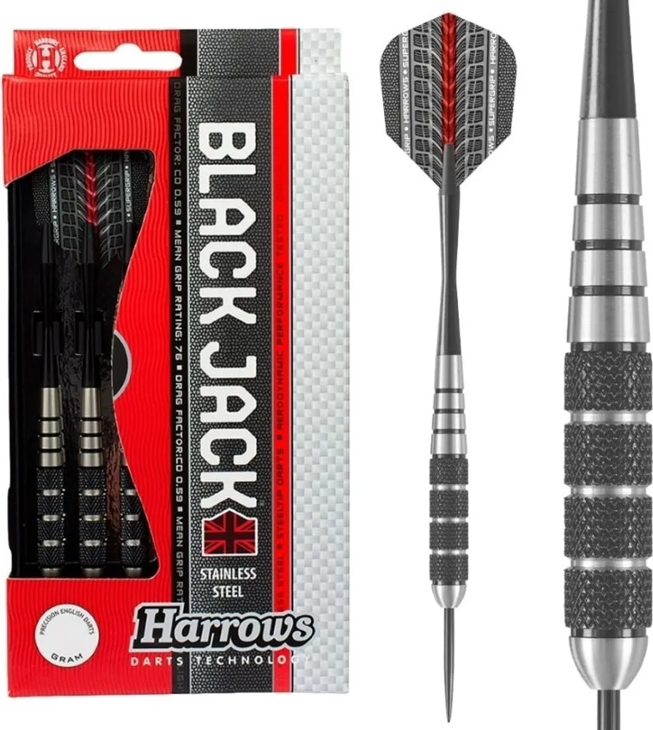 Fléchettes Harrows Black Jack grip moleté et ailettes Marathon - 7