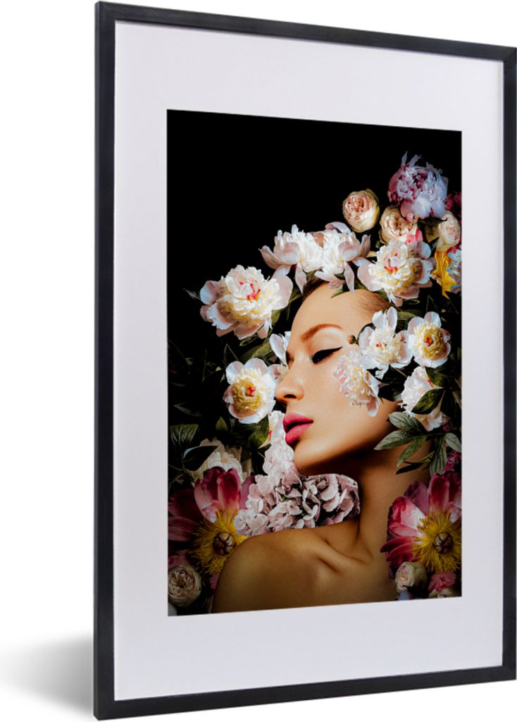 MuchoWow Gerahmtes Poster Frauen - Blumen - Rosen - Porträt 40x60 cm - Poster mit Schwarzem Bilderrahmen Wandposter Rahmen Foto Bilder - Poster ...