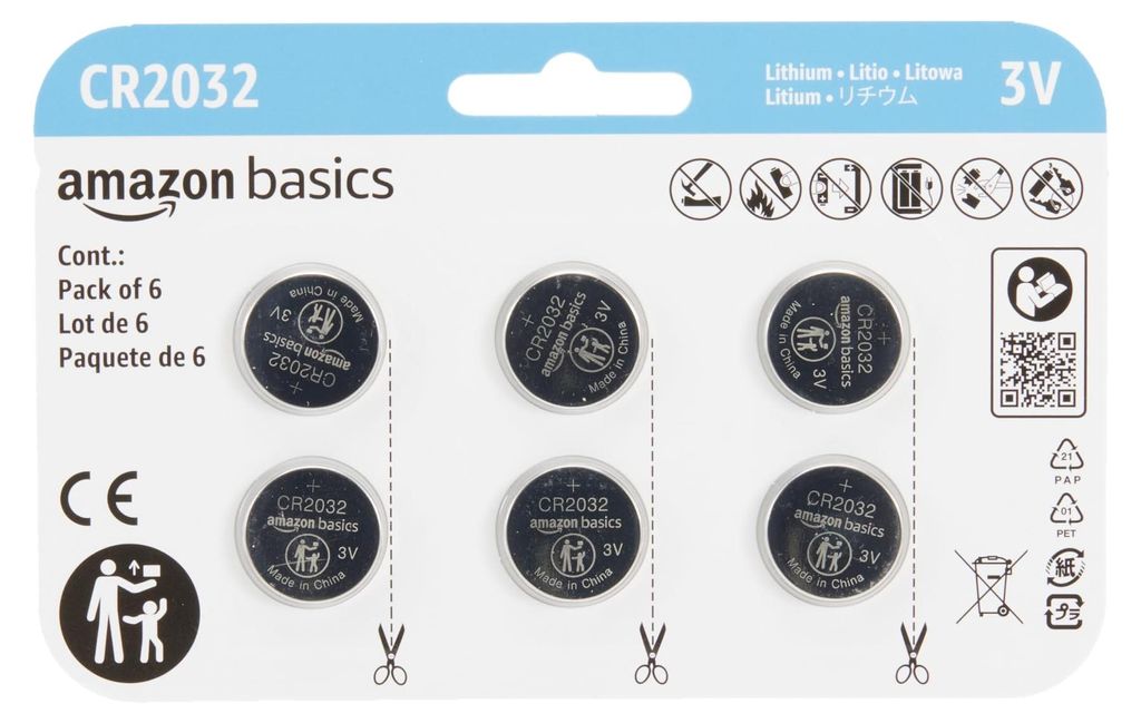 Amazon Basics CR2032 Lithium-Knopfzellen 3V 6er Pack langanhaltend quecksilberfrei