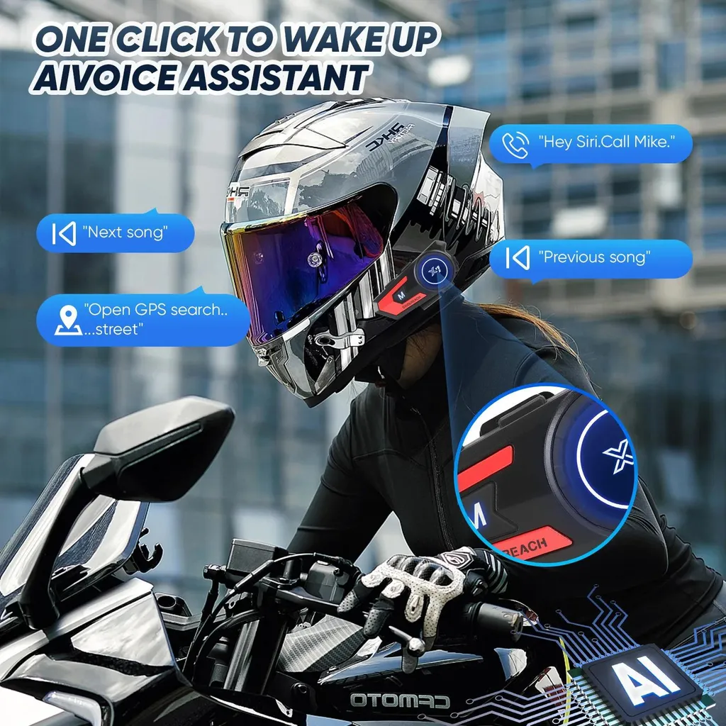 Casque Bluetooth pour moto avec réduction de bruit CVC et son stéréo - 5