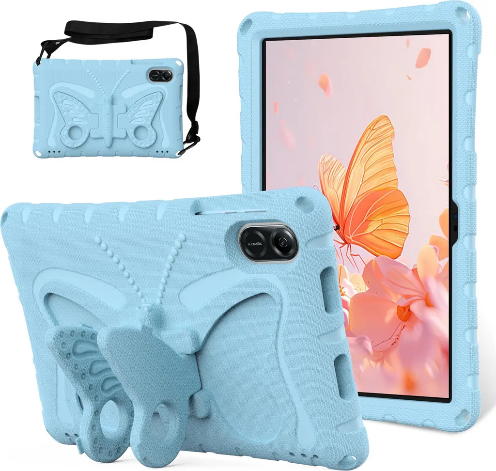 Custodia per bambini per Honor Pad X9 / Pad X8 Pro 11.5" 2023, Custodia antiurto in EVA leggera con tracolla e supporto per papillon Azzurro