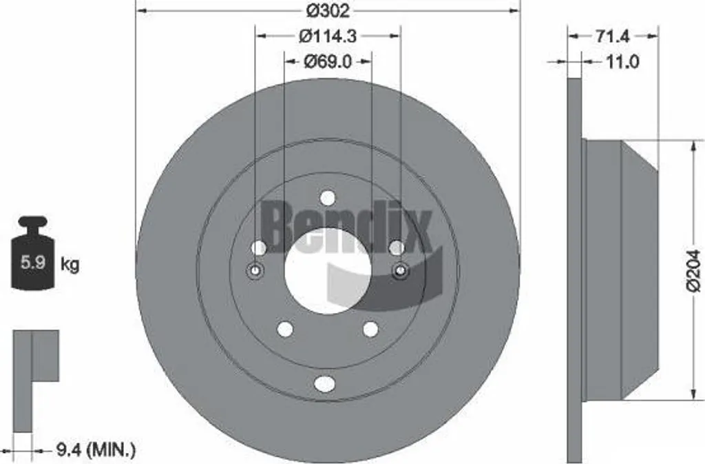 Disque de frein BENDIX BDS1472 OE 584112P000 pour Santa Fe et Sorento