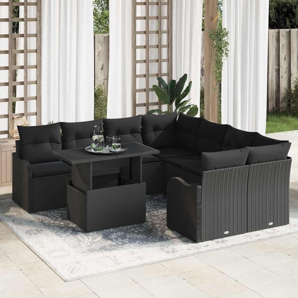 Maison Exclusive - Gartensofa-set mit Kissen 9 pcs Schwarz Poly-Rattan