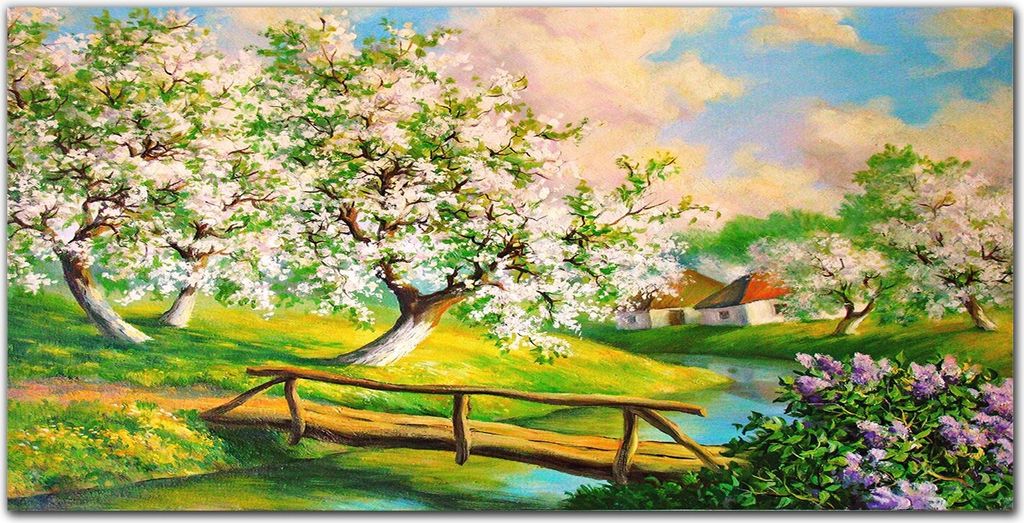 Coloray Küchenrückwand 140x70 Spritzschutz aus Glas - Fluss Natur Blumen Baum