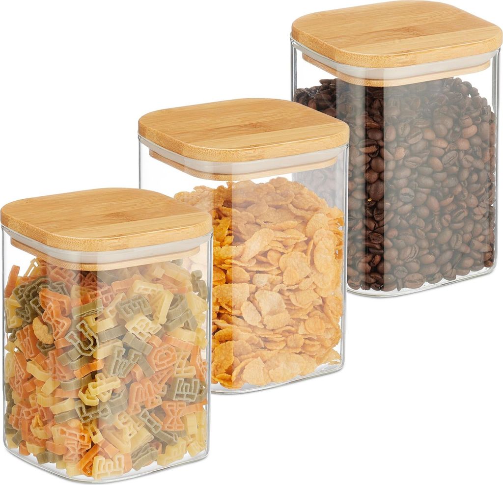 Relaxdays 3er Set Vorratsgläser mit Deckel 900 ml, Produktbild 