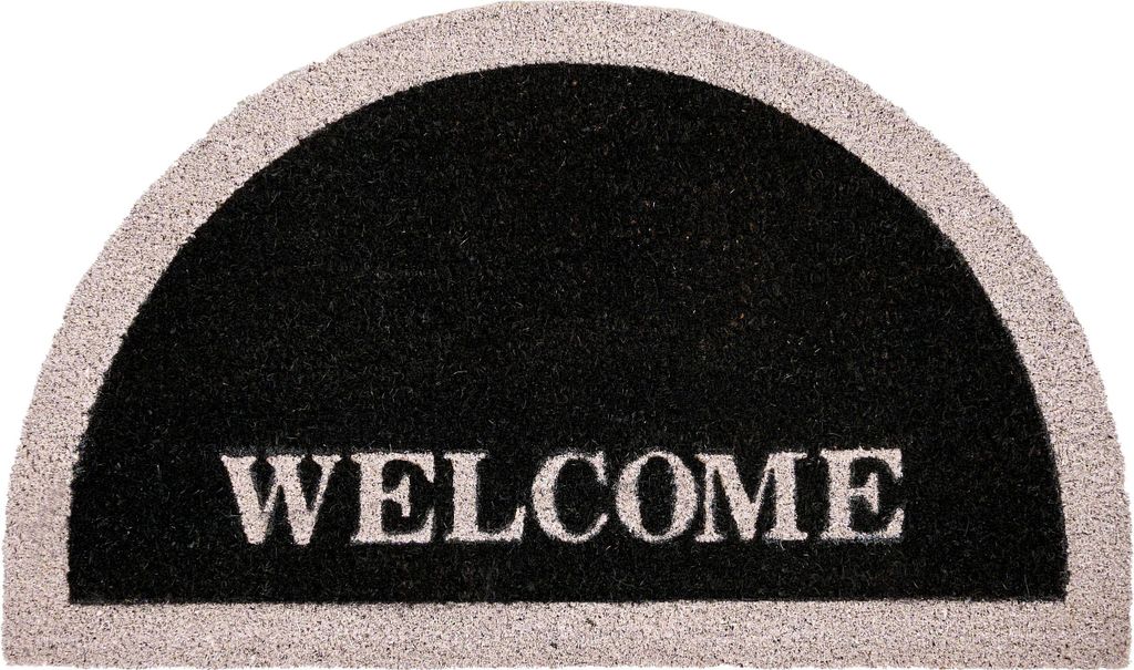 BELIANI Fußmatte Schwarz Kokosfasern 45 x 75 cm Halbrund mit Welcome Schriftzug Rutschfest Türmatte Fußabtreter