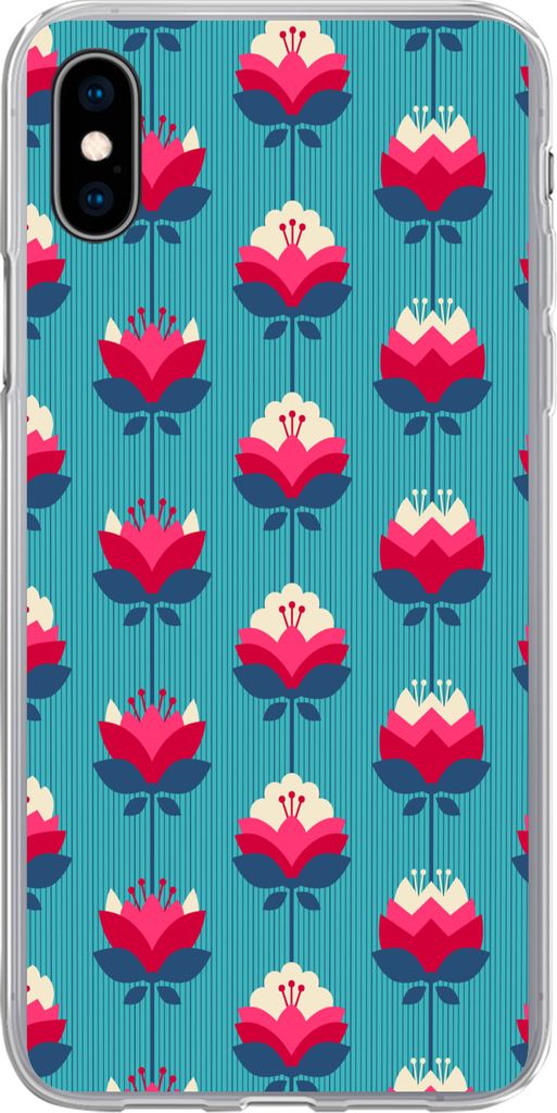 MuchoWow Handyhülle Schutzhülle Hülle für Telefoonhoesje iPhone Xs Muster - Retro - Lilie Silikon Softcase Handy Hülle - Handytasche