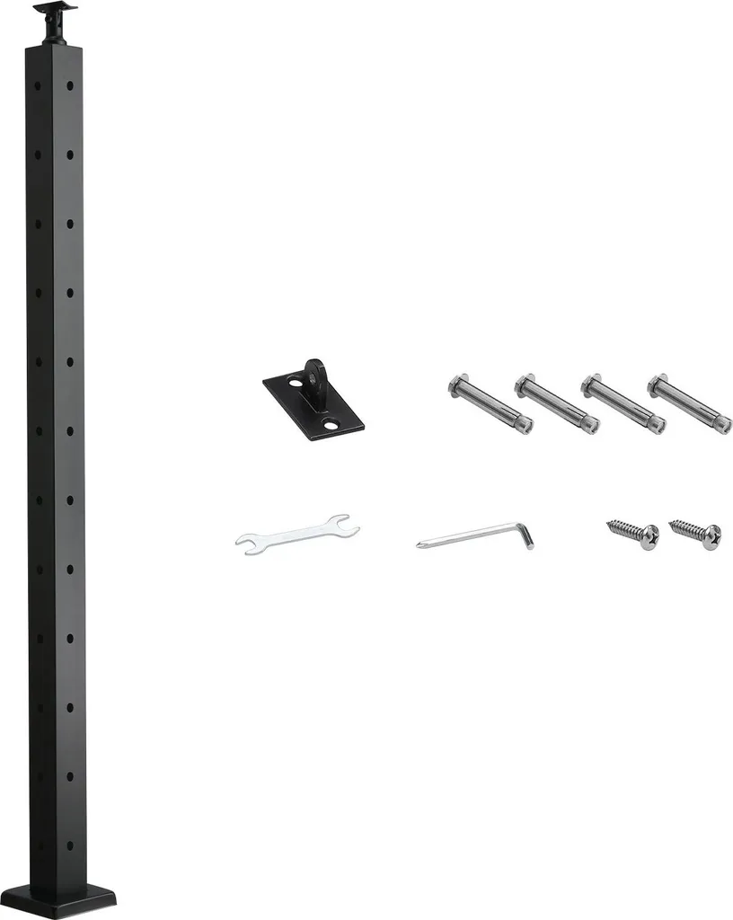 SucceBuy Poteau d'Angle de Garde-corps Noir SUS304 106,6 x 4,98 cm