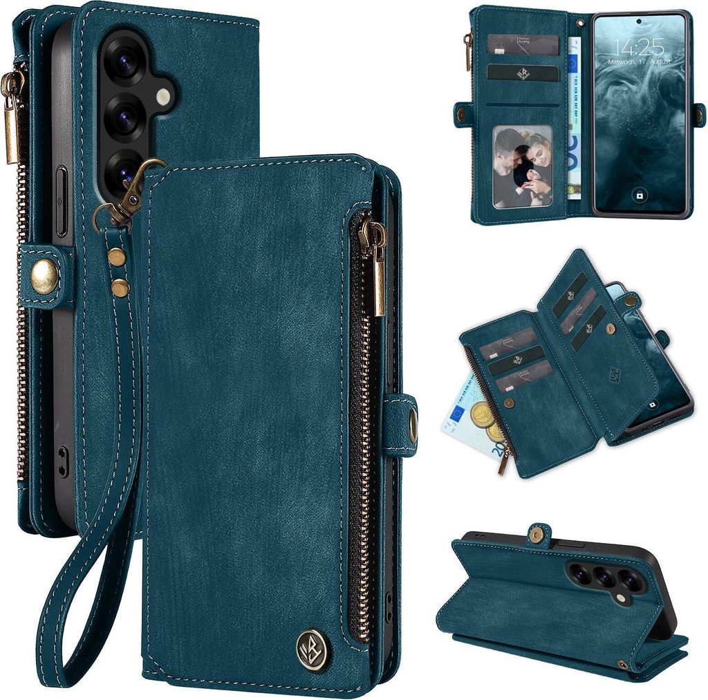 Handy Hülle für Samsung Galaxy S25 Geldbeutel Geldbörse RFID Schutz Klapphülle Cover Schutzhülle Wallet Farbe: Petrol