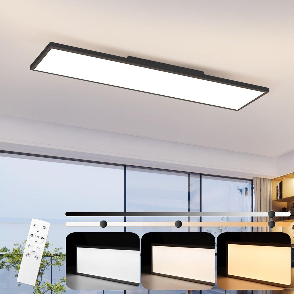 ZMH Plafonnier LED 100 x 25 cm, 24 W, plat, pour bureau, Image du produit 