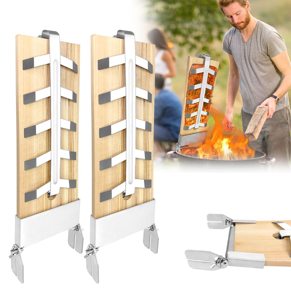 XMTECH 2 Stück Flammlachsbretter mit Edelstahl-Halterung 5 Produktbild 
