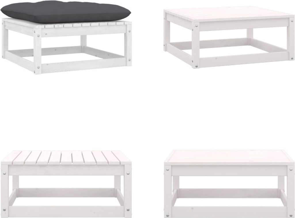 vidaXL Garten Fußhocker mit Kissen Weiß Kiefer Massivholz - Fußhocker - Fußbank - Fußbänke - Fußstütze