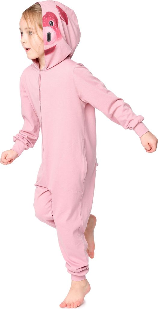 Ladeheid Kinder Mädchen Jungen Schlafoverall Tierkostüm Jumpsuit bunt Tiermotiv Verkleidung LA40-232 (Rosa Schweinchen, 146-152)