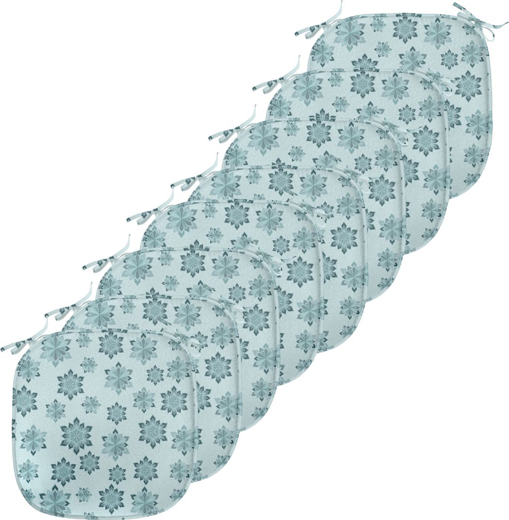 ABAKUHAUS Teal Polster für Esszimmerstühle, Aufwändige Winter-Schneeflocken, Dekoratives wasserfestes Kissen mit Riemen für Küchensitze, 40 cm...