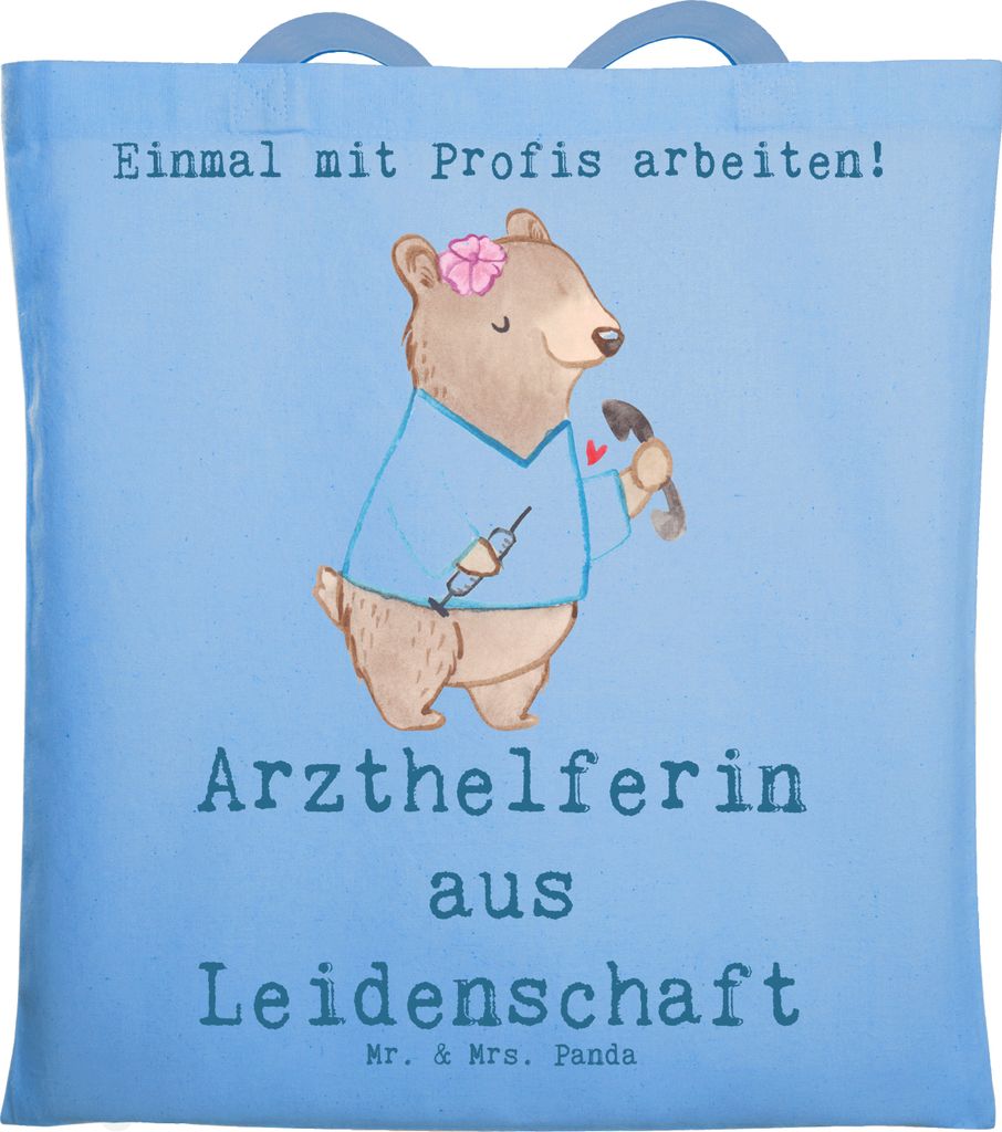 Mr. & Mrs. Panda Tote Bag Arzthelferin Leidenschaft - Sky Blue - Geschenk, Laptoptasche, Schultasche, Arztpraxis, krank, Ausbildung, Lustig, Tasche...