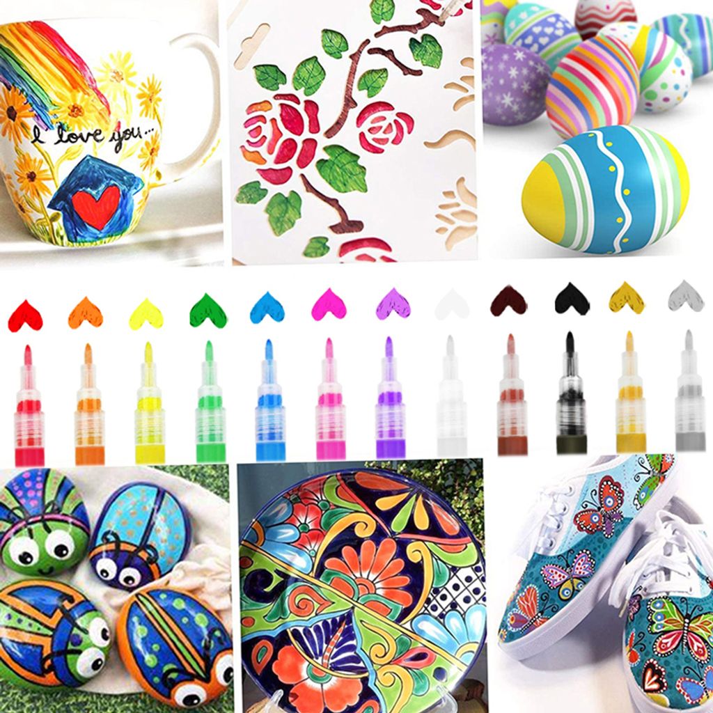 12 Farben Acrylfarbe Marker Set Wasserbasierte Kunst Marker Pen 0.7-2mm Feine Spitze für DIY Handwerk Leinwand Keramik Glas Holz Stein Papier Meta...