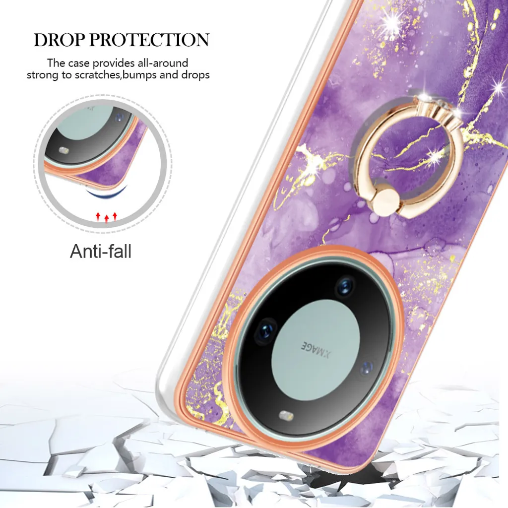 Custodia Marmo Huawei Mate 60 - Ring Support e Silicone TPU Premium - 5