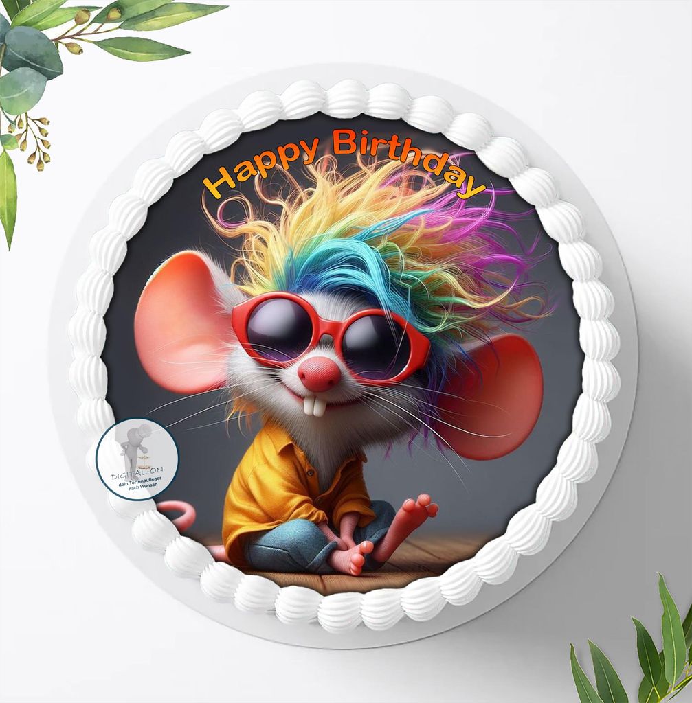 Für die Geburtstags Torte ein Tortenaufleger, Zuckerbild mit dem Motiv: Maus die Maus, Essbares Foto für Torten, Fondant, Ø 20cm, 1773z
