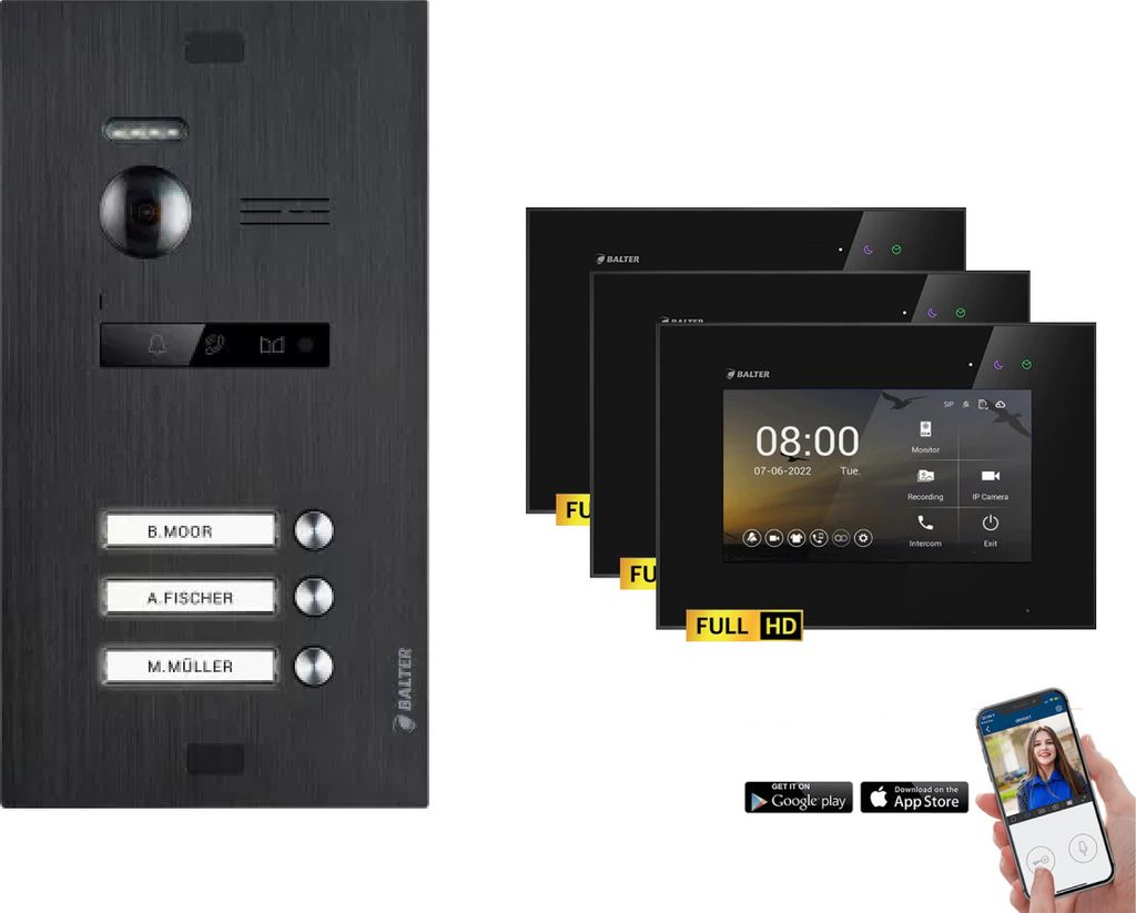 BALTER EVO HD Schwarz Video Türsprechanlage Set 3 Produktbild 