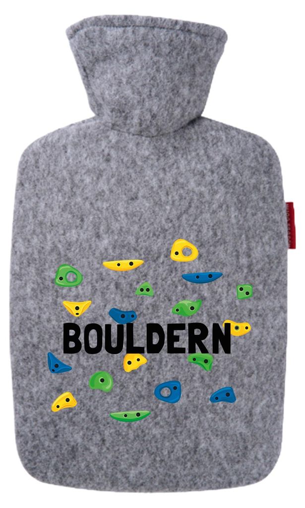 Huuraa Wärmflasche Bouldern Kletterwand 1,8 Liter Filz Classic Filzbezug Bettflasche Geschenkidee
