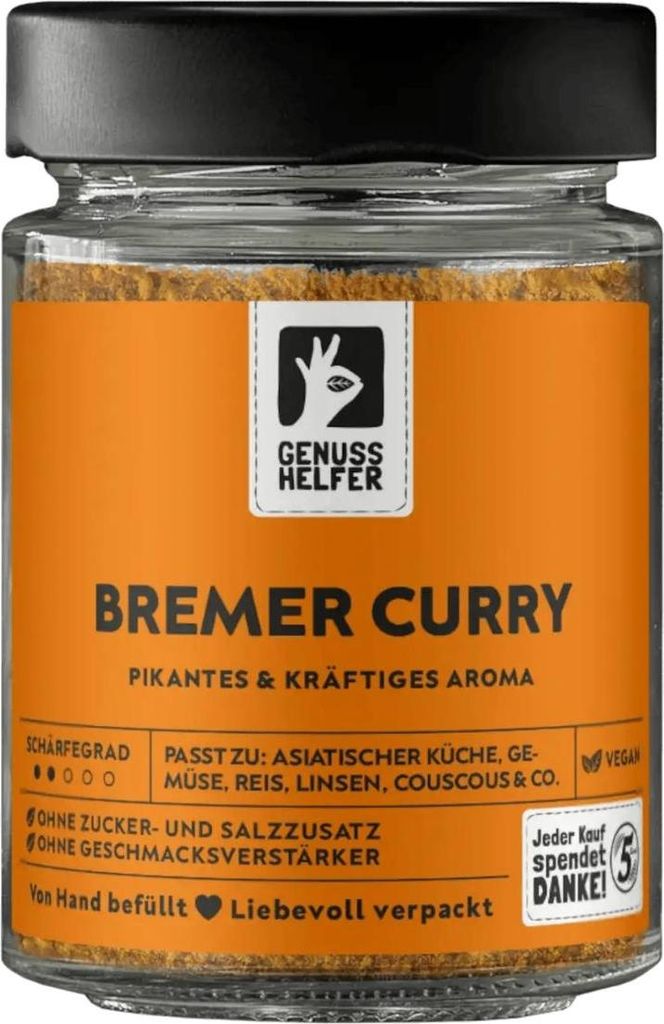 Bremer Curry, pikant, originales Rezept, aromatische Würze zum Kochen, perfekt für Soßen und Dips, 90g im Glas