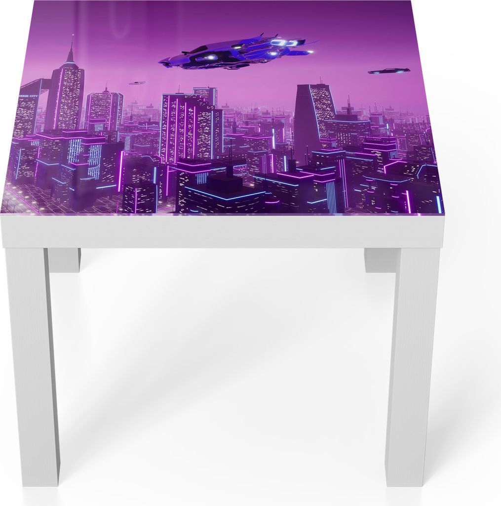 DEQORI Couchtisch 55x55 cm Weiß 'Futuristische Metropole' Glas Beistelltisch Glastisch modern