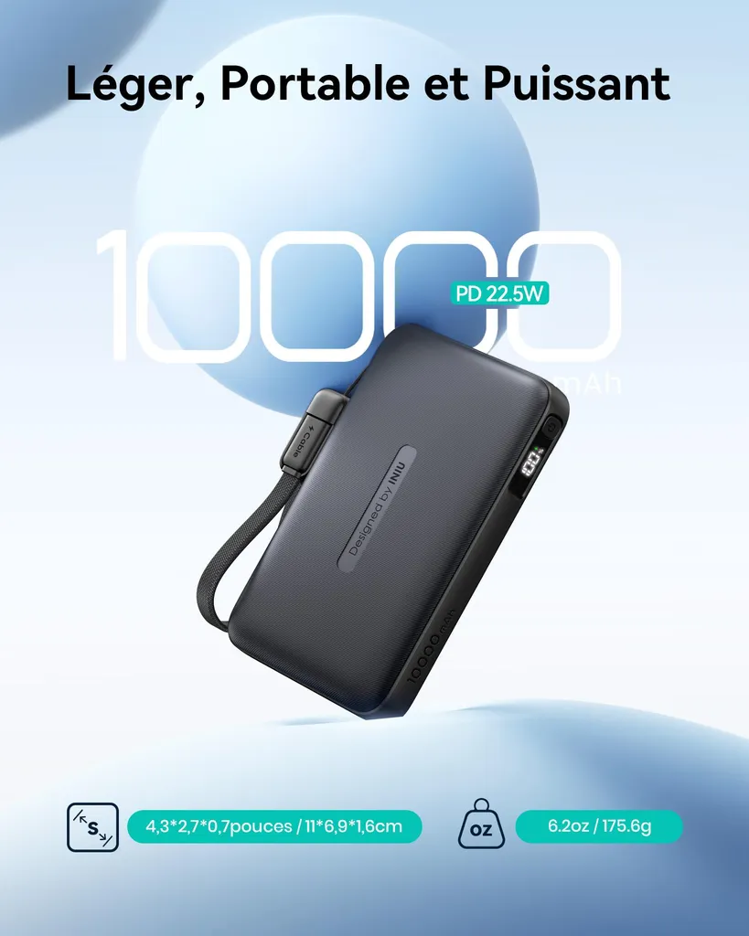 Plus de Panne de Batterie avec la PB Pocket Neo 10kmAh et Câble Dragonne