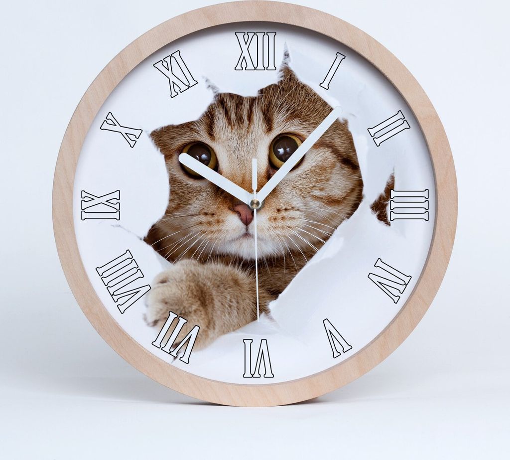 Holzuhr 25fi cm wanduhr - weiße Spitzen - Katze