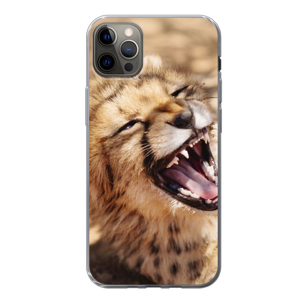 MuchoWow Handyhülle Schutzhülle Hülle für iPhone 12 Pro Max Gepard - Tier - Nahaufnahme Silikon Softcase Handy Hülle - Hartschale