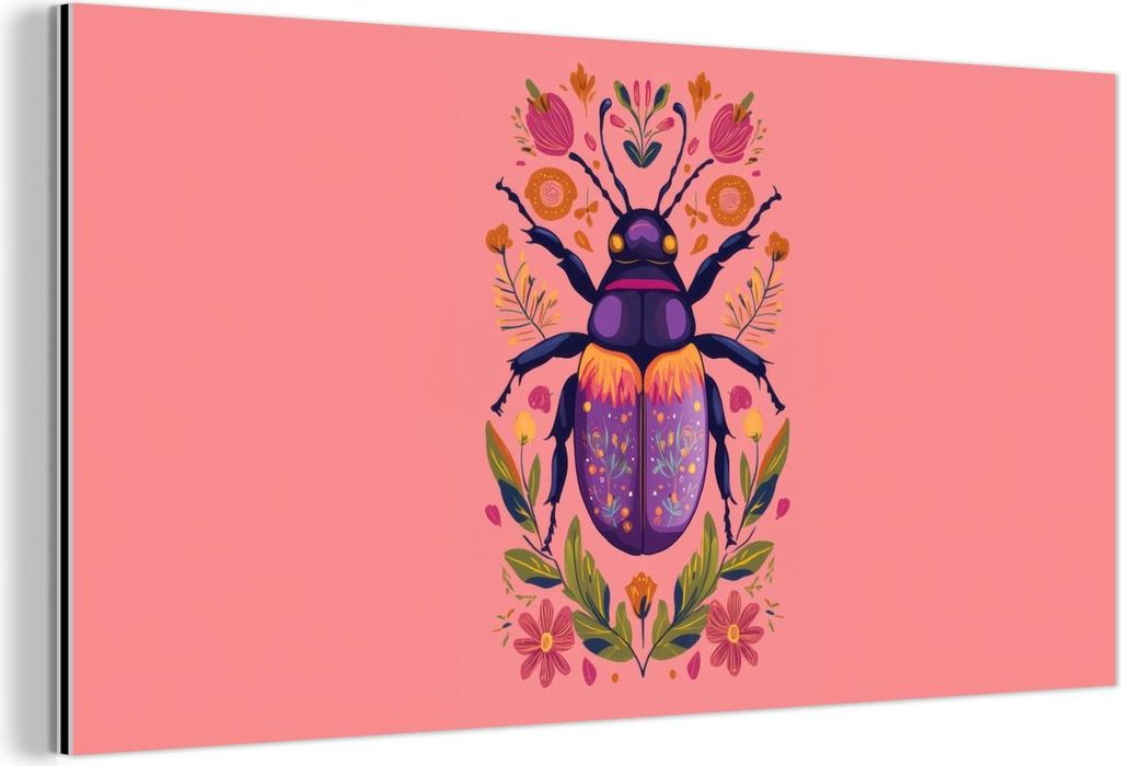 MuchoWow Wanddekoration Metall Metallbild Wandkunst 40x20 cm Lila - Käfer - Pünktchen - Blumen MuchoWow Aluminium Gemälde - Bild - Aluminium