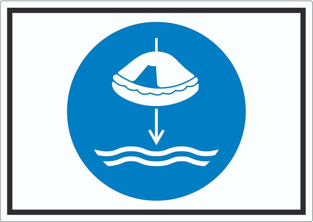 Rettungsfloß fieren beim Aussetzvorgang Symbol Aufkleber A9 (37x52mm)