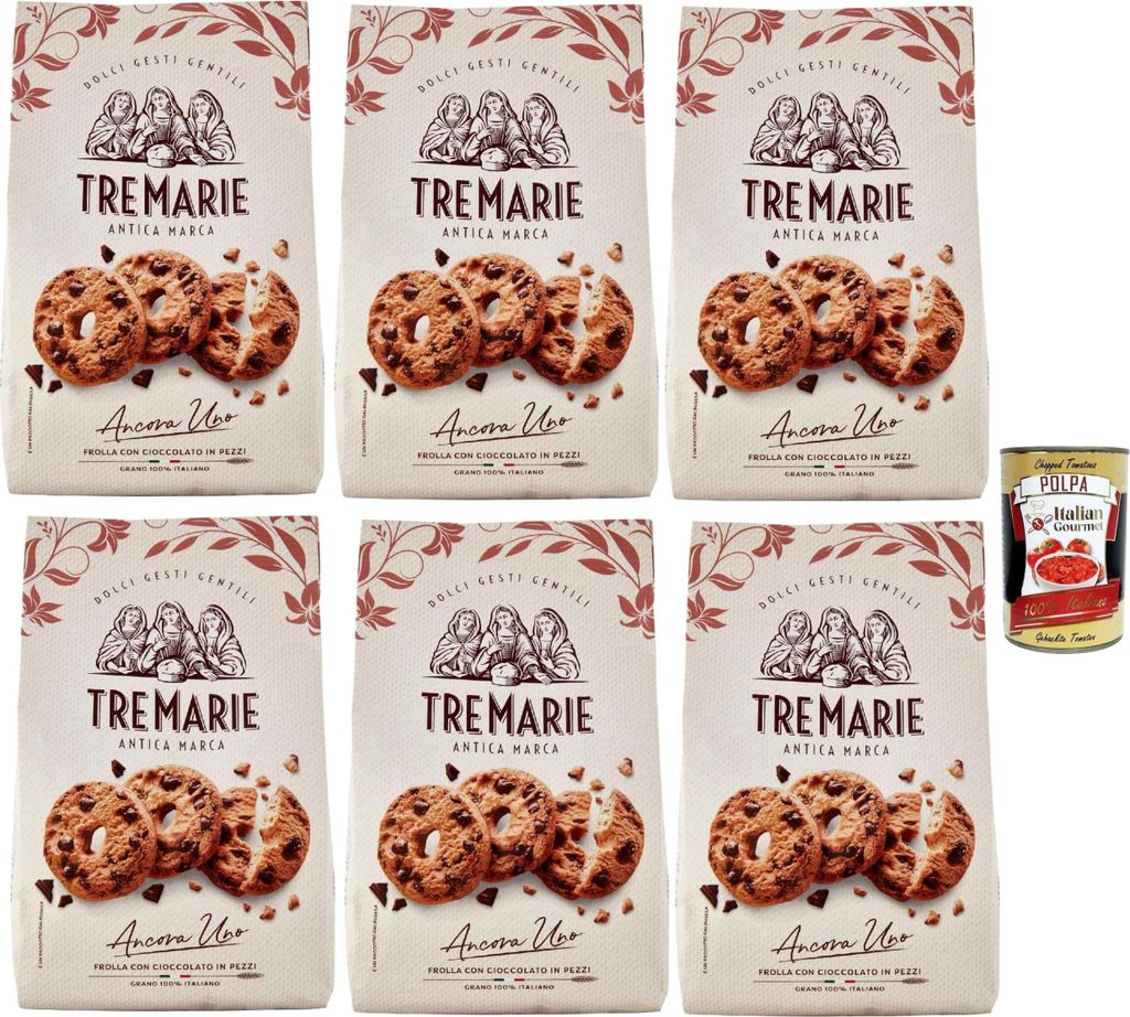 Tre Marie Ancora Uno Frolla con Gocce di Cioccolato in pezzi, Kekse Kakao Kekse mit Tropfen Schokolade Biscuits 6x 360g Packung + italian Gourmet p...