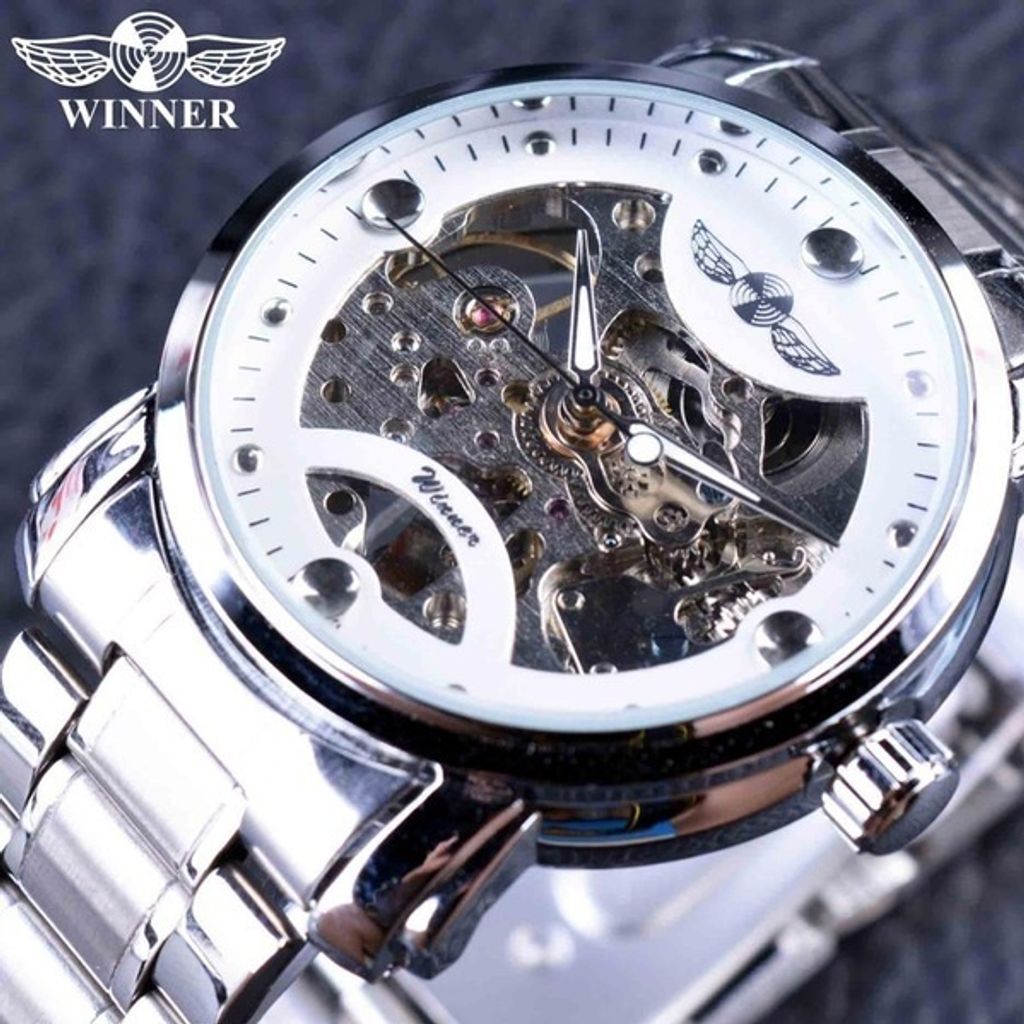 Elegante Herrenuhr Winner Sky in Weiß und Silber - Mechanisch & Stilvoll KP2599
