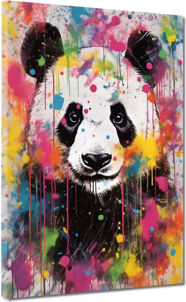 Panda Pop Art Colour Leinwandbild Wandbild Kunstdruck XL Deko: 105x140x4cm
