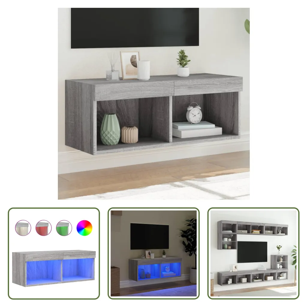 Mobiletto TV Grigio Sonoma 80cm con LED - Salvaspazio e Funzionale