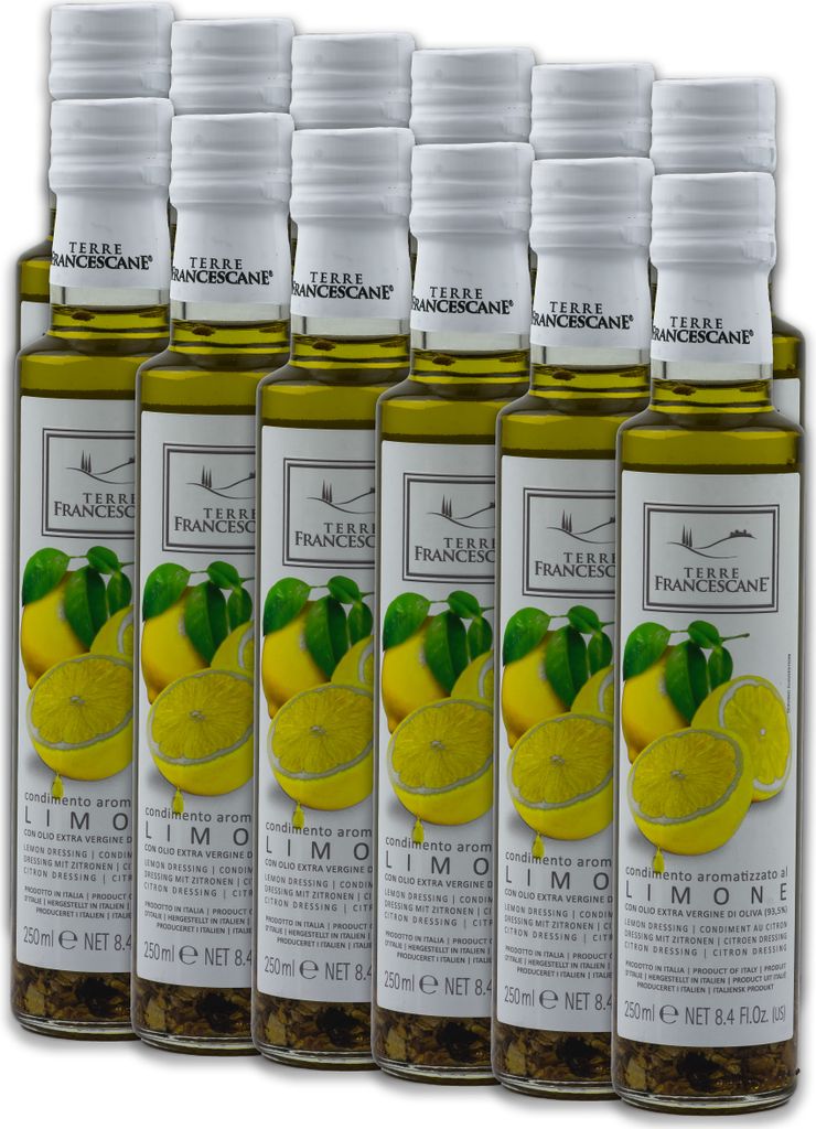 Food-United Zitronen-Öl 12x250ml von TERRE FRANCESCANE Extra Natives Olivenöl mit Zitronen-Aroma Premium-Dressing-Öl aus Italien für Feinschmec...