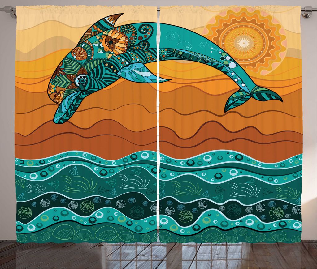 ABAKUHAUS orientalisch Rustikaler Vorhang, Dolphin ornamentale Details, Wohnzimmer Universalband Gardinen mit Schlaufen und Haken, 280 x 225 cm, Du...
