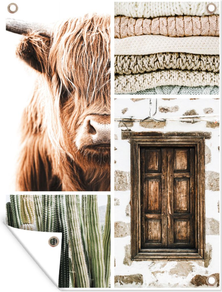 MuchoWow 30x40 cm Outdoor-Poster Gartendeko Sichtschutz Garten Poster für den Garten Schottischer Highlander - Pullover - Kaktus