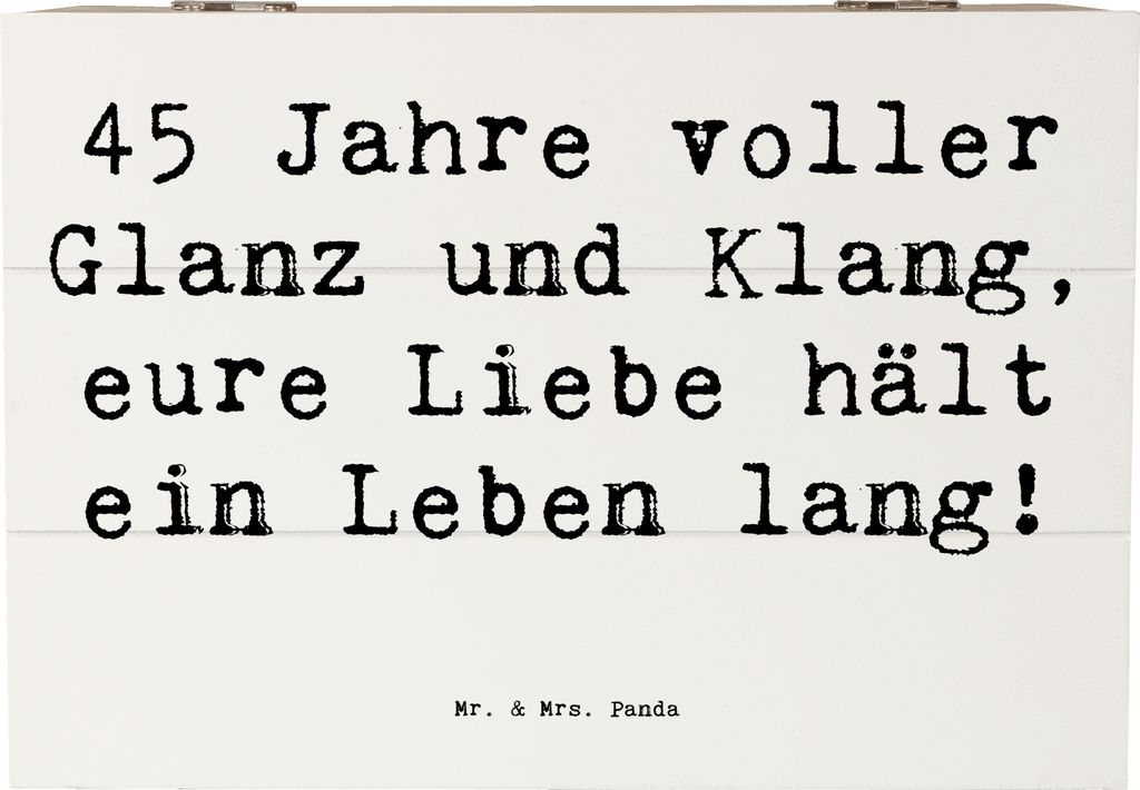 Mr. & Mrs. Panda truhe holz Spruch 45. Hochzeitstag Messinghochzeit 22 x 15 cm - Weiß - Geschenk, Heiraten, Kiste, Glanz und Klang, Band, Schatull...