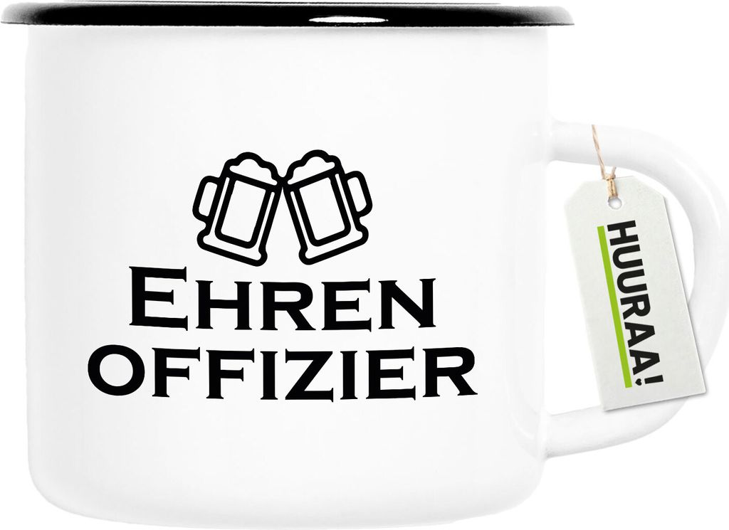 Huuraa Emaille Tasse Ehrenoffizier Schützenfest 300ml Vintage Campingbecher Geschenkidee