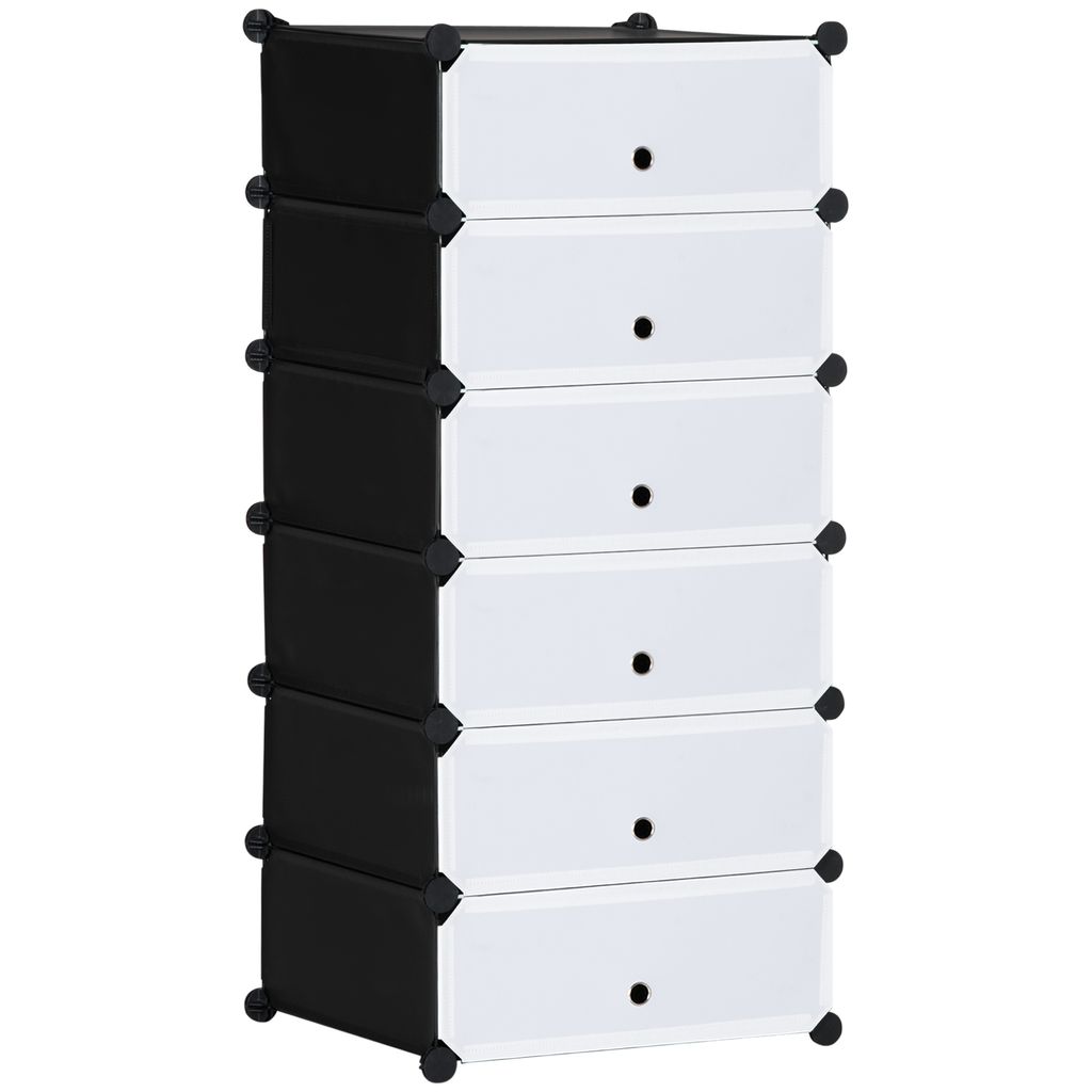 HOMCOM Modulares Schuhregal, 6 stapelbare rechteckige Würfel – Schwarz und Weiß