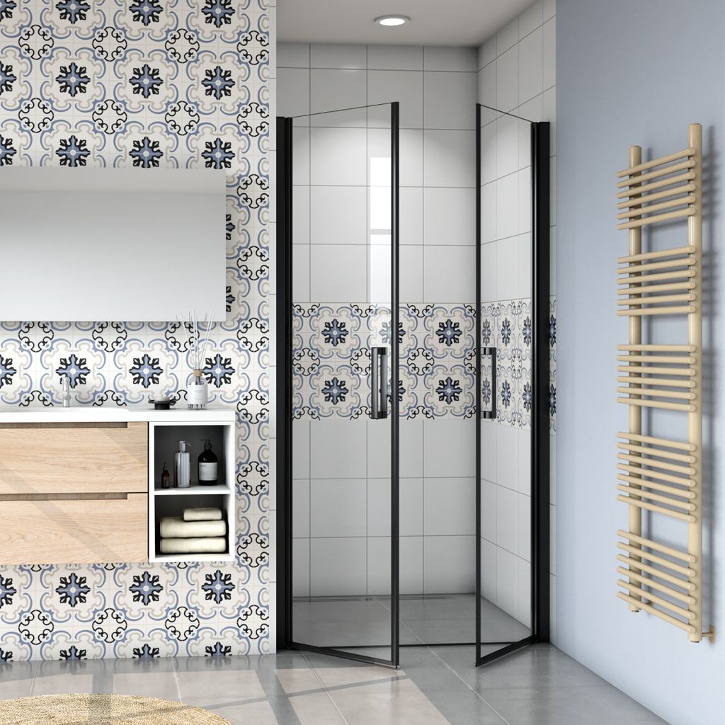 90x200cm Schwarz Dsuchkabine Duschtür Doppeltür Dusche 8mm Nano Sicherheitsglas